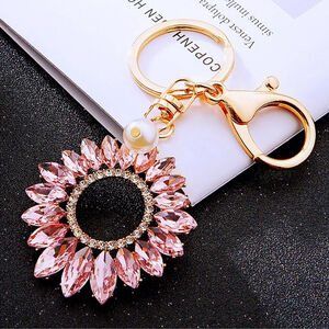 NEW Pink Rhinestone and Pearl Sunflower Keychain Bag Charm